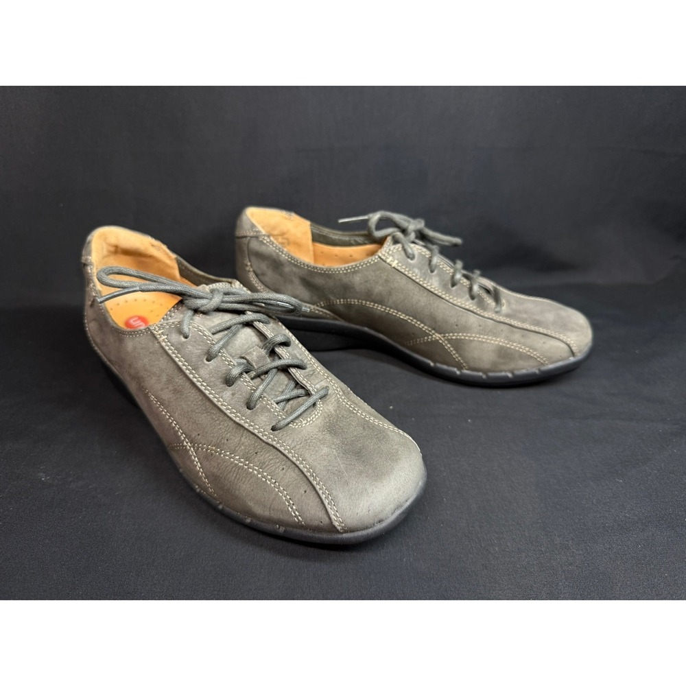 Clarks Unstructured‎ Gray Leather Lace Up Comfort Walking Shoes Womens
